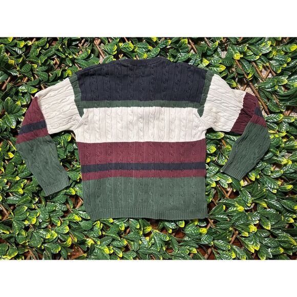 Vintage TRADER BAY 100% Cotton Cable Knit Striped Sweater Size Large - Picture 3 of 5